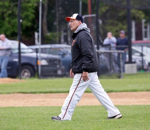 Newton North HS Varsity Baseball coach Joe Siccliano (photo :Cheryl Clegg)